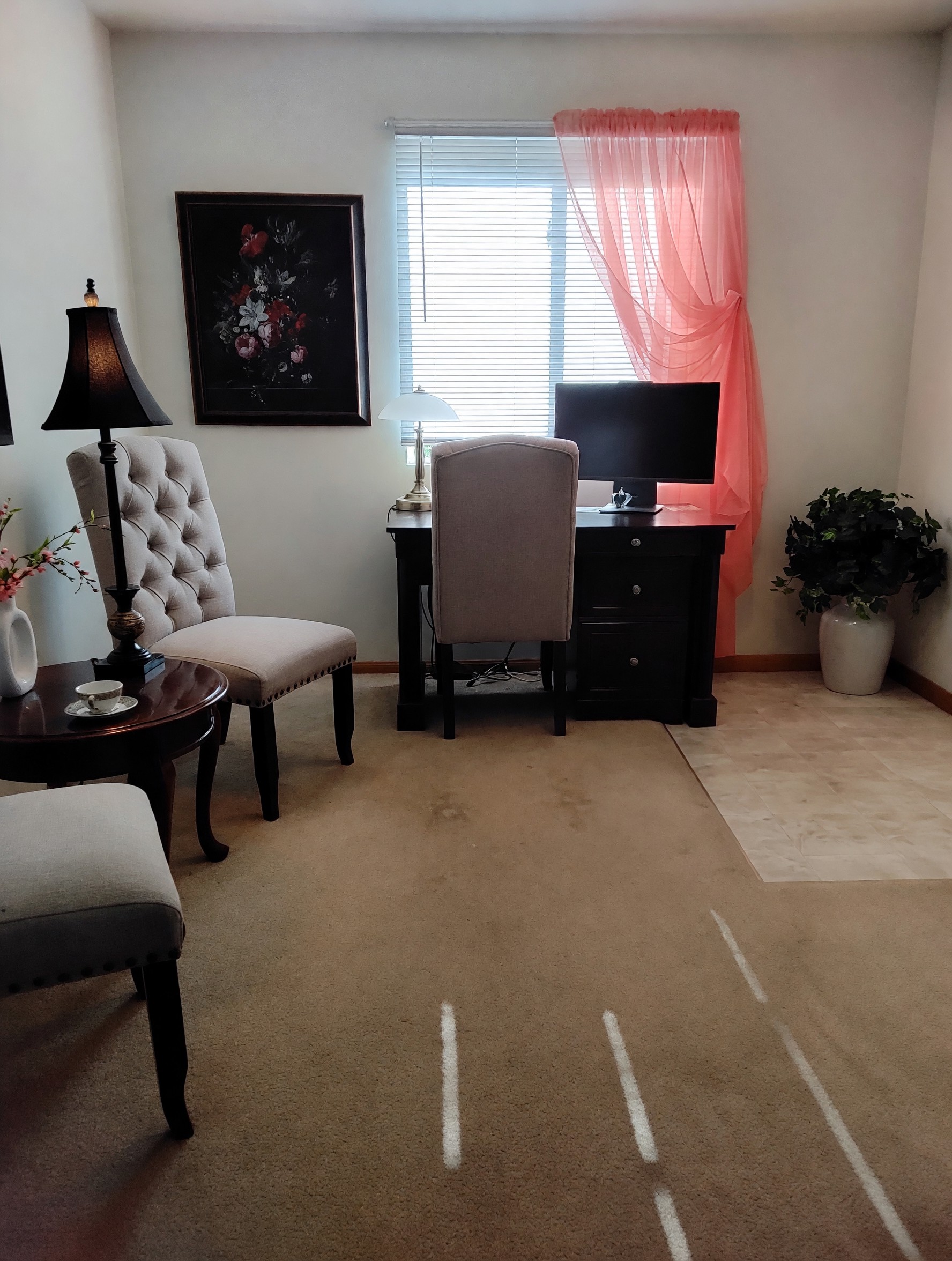 Cozy Living Room with Desk & Window