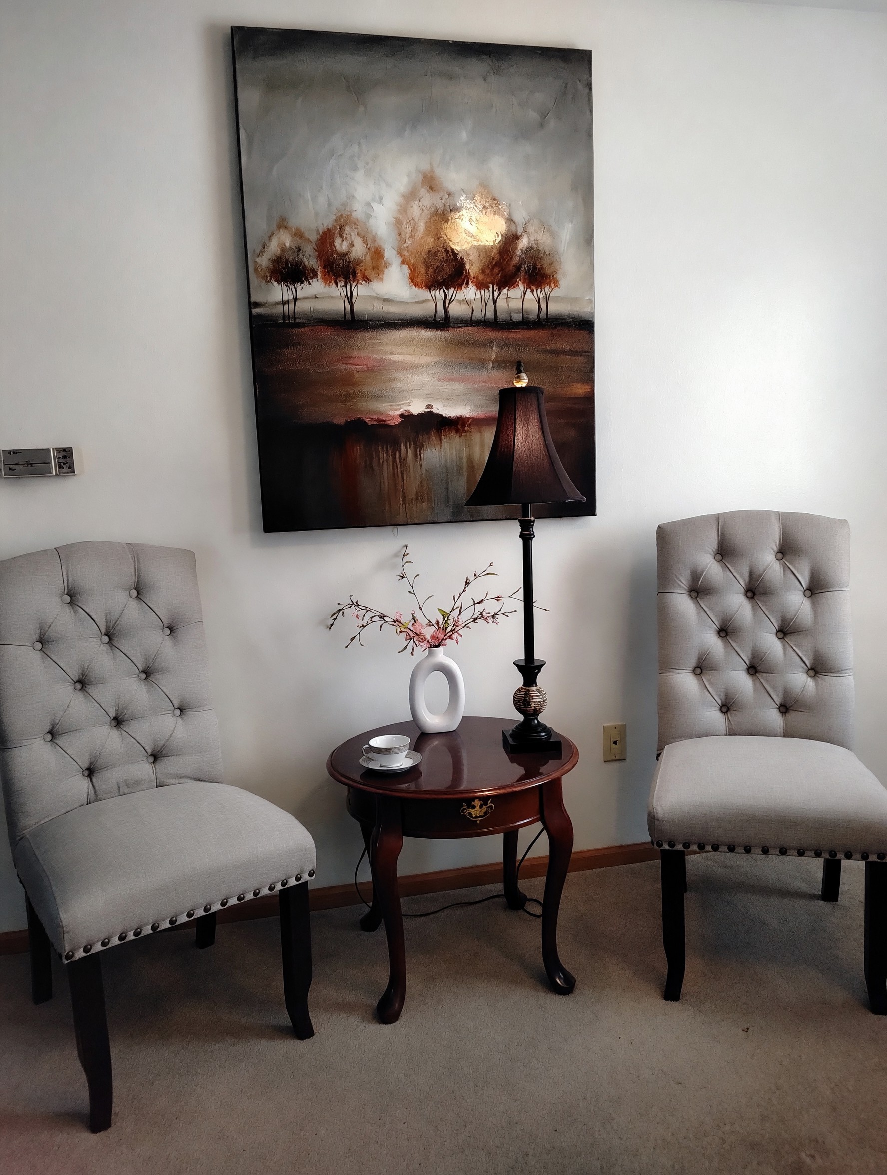 Serene Sitting Area with Abstract Art