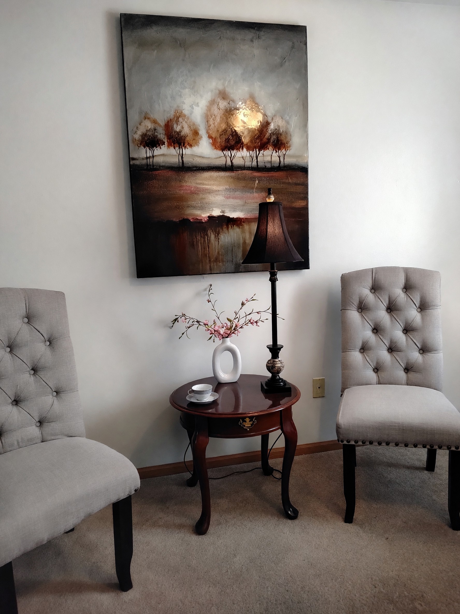 Serene Sitting Area with Abstract Art