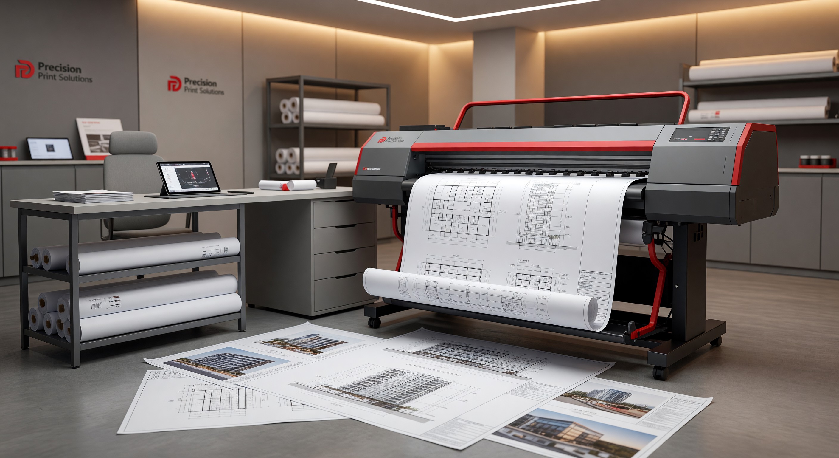 Plotter profesional imprimiendo planos