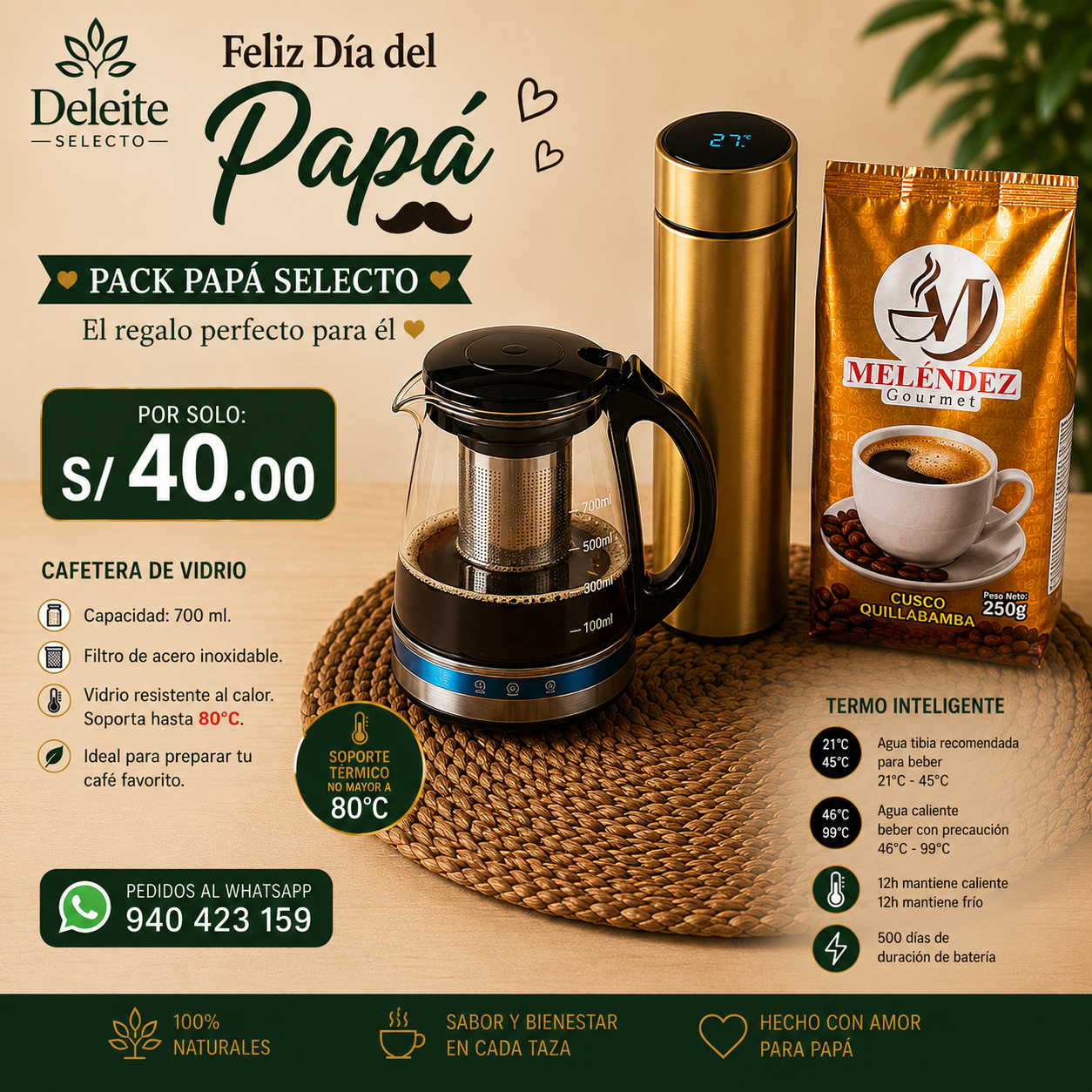 Pack Papá Selecto - Cafetera, termo y café gourmet