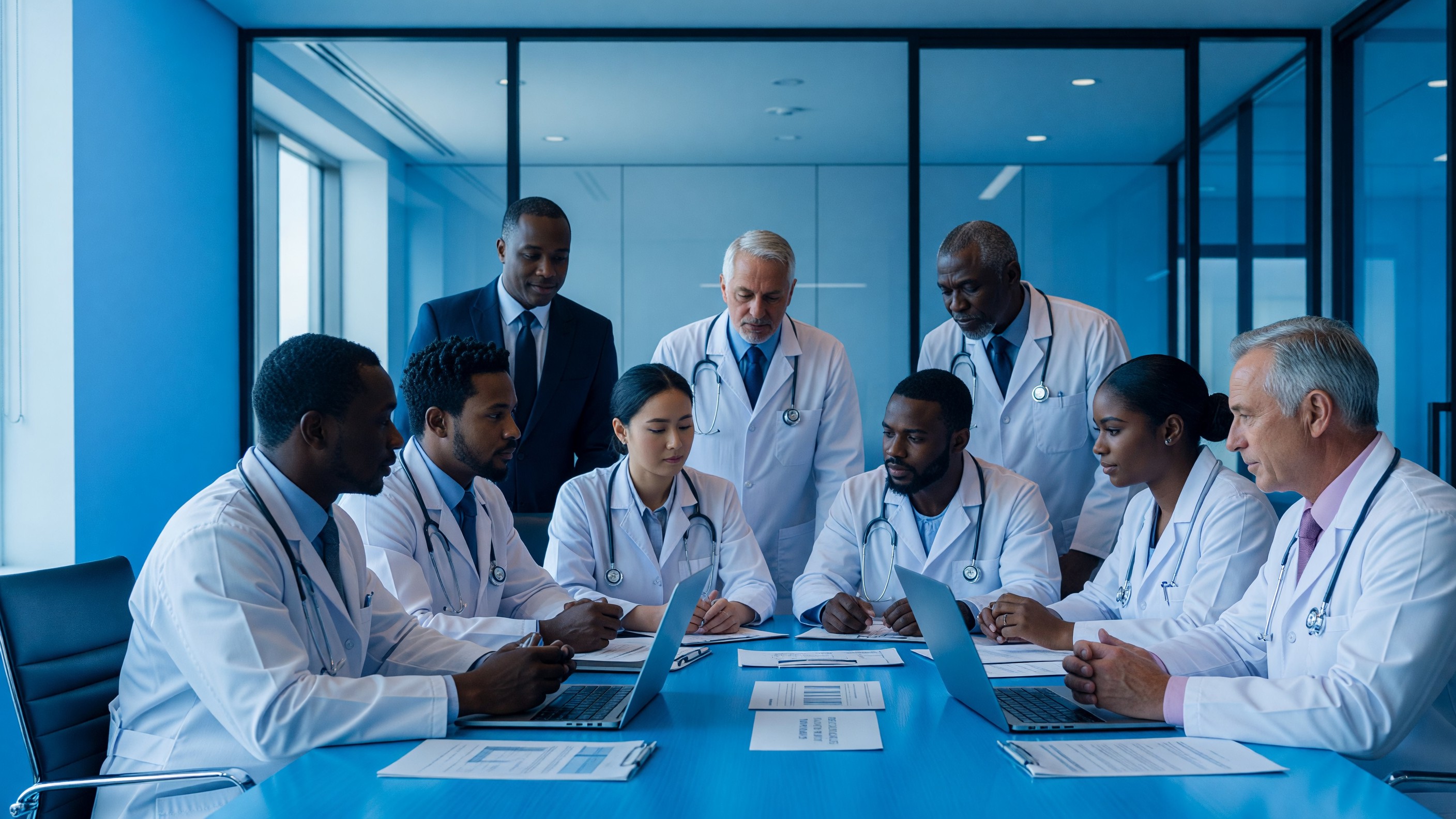 Healthcare professionals in collaborative meeting