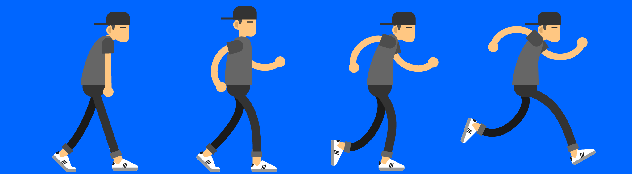Illustrated figure progressing from a walk to a run